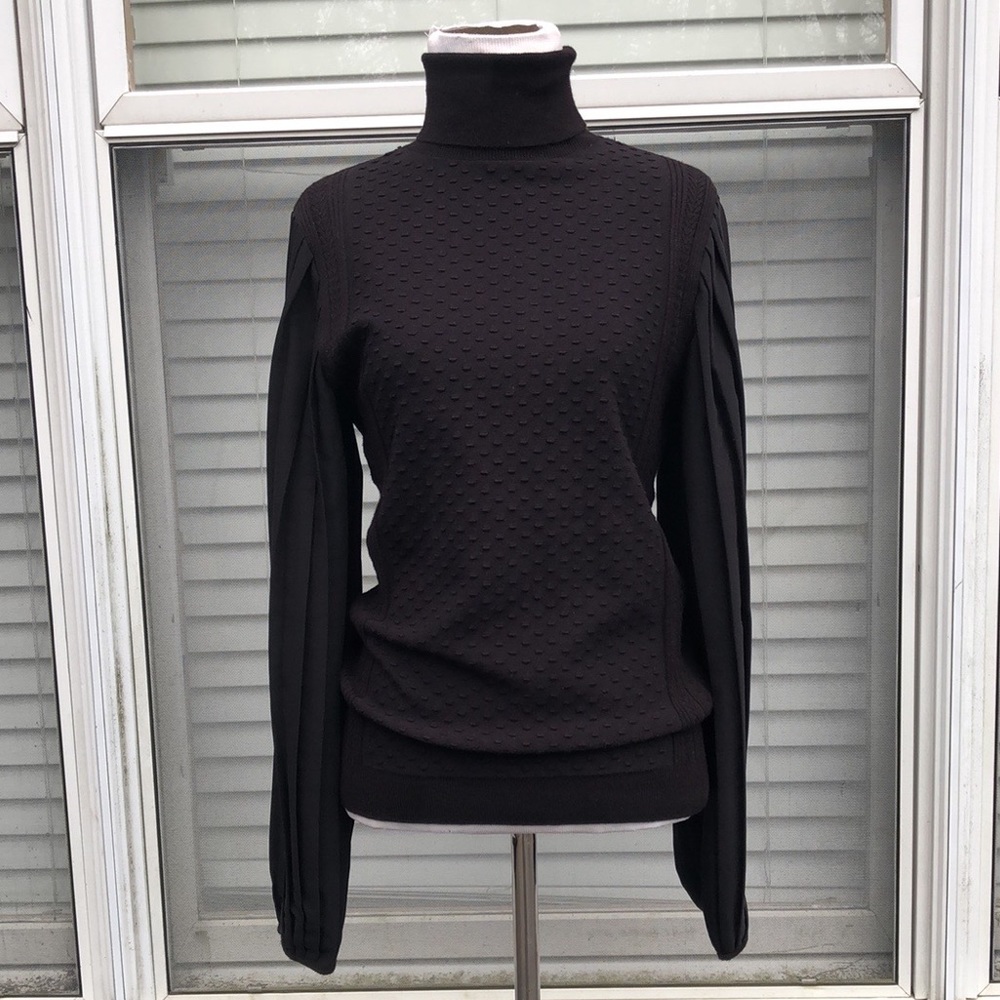 White House Black Market Black Balloon Pleated Sleeves Turtleneck Sweater size S